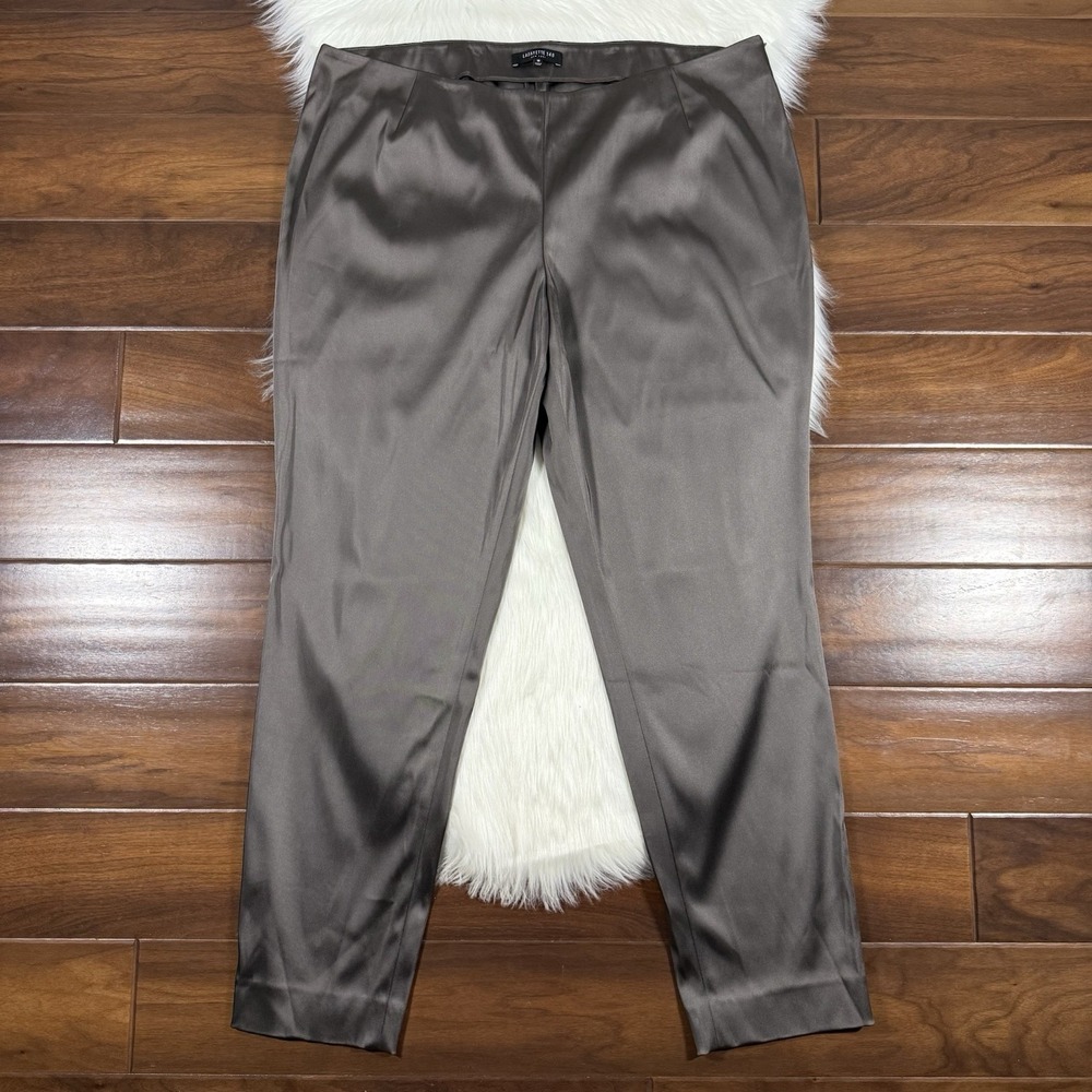 Lafayette 148 Women's Size 18 Dark Taupe Satin Tapered Leg Pants Side Zip